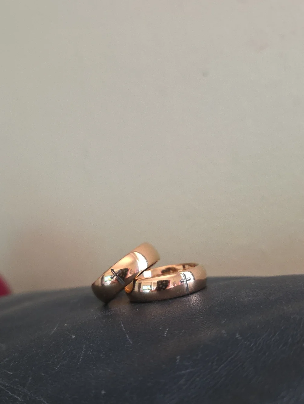 Men's Gold Tone Dome Ring with Center Cross Accent